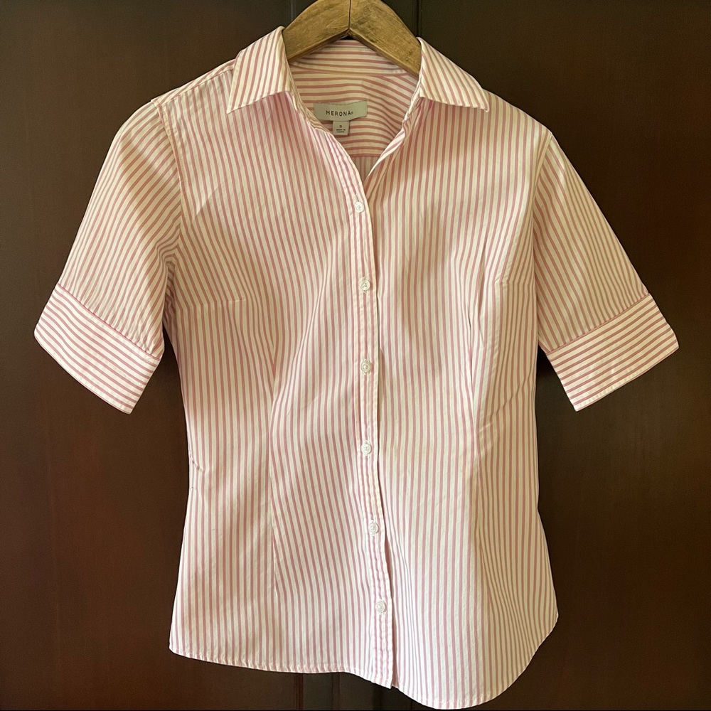 Merona Women’s Striped 3/4 Sleeve Button Up Shirt (Small)